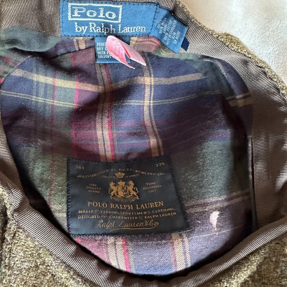 VTG Polo Ralph Lauren Green Brown Windowpane Gents Tweed Cabbie Newboy Hat S/M - Picture 10 of 14